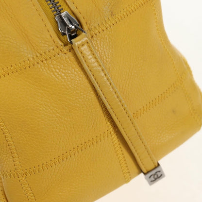 Chanel Square Stitch Bowler Bag Quilted Caviar, YELLOW, LEATHER, Handbag