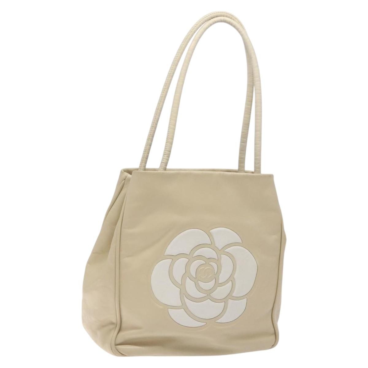 Chanel Camellia Tote Leather, BEIGE, LEATHER, Tote bag