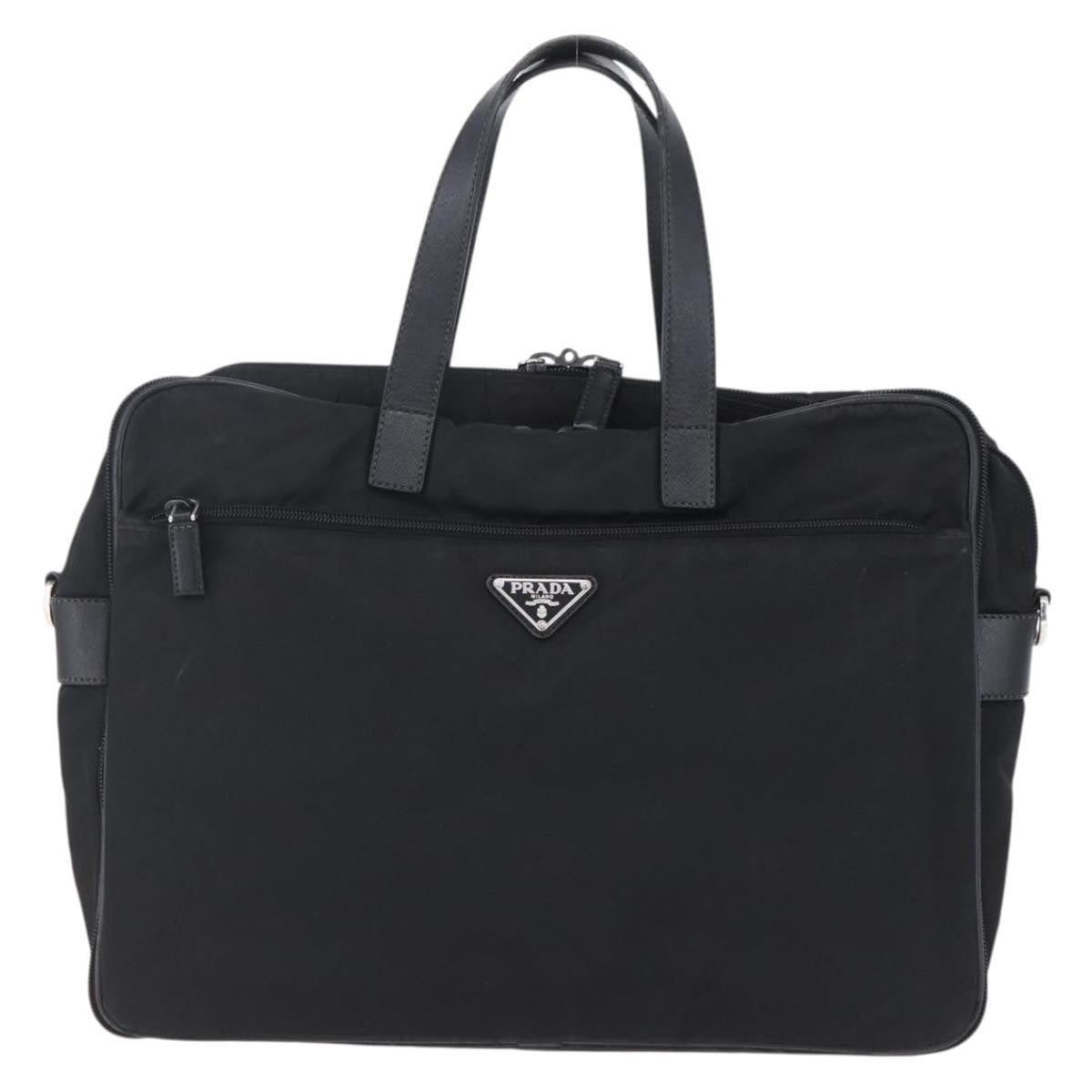 Prada Convertible Front Zip Briefcase Tessuto with Saffiano Leather, BLACK, NYLON, Briefcase