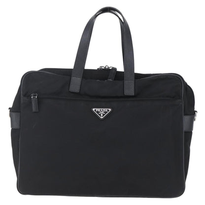 Prada Convertible Front Zip Briefcase Tessuto with Saffiano Leather, BLACK, NYLON, Briefcase
