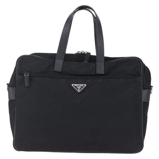 Prada Convertible Front Zip Briefcase Tessuto with Saffiano Leather, BLACK, NYLON, Briefcase