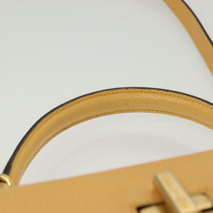 Celine Vintage Convertible Turnlock Top Handle Bag Leather, YELLOW, LEATHER, Handbag