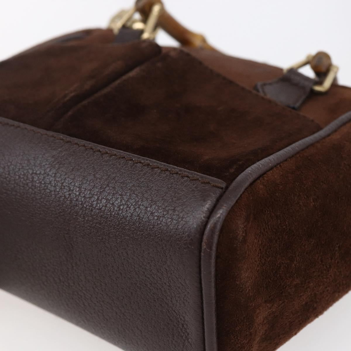 Gucci Vintage Bamboo Front Pocket Tote Suede, BROWN, SUEDE, Handbag