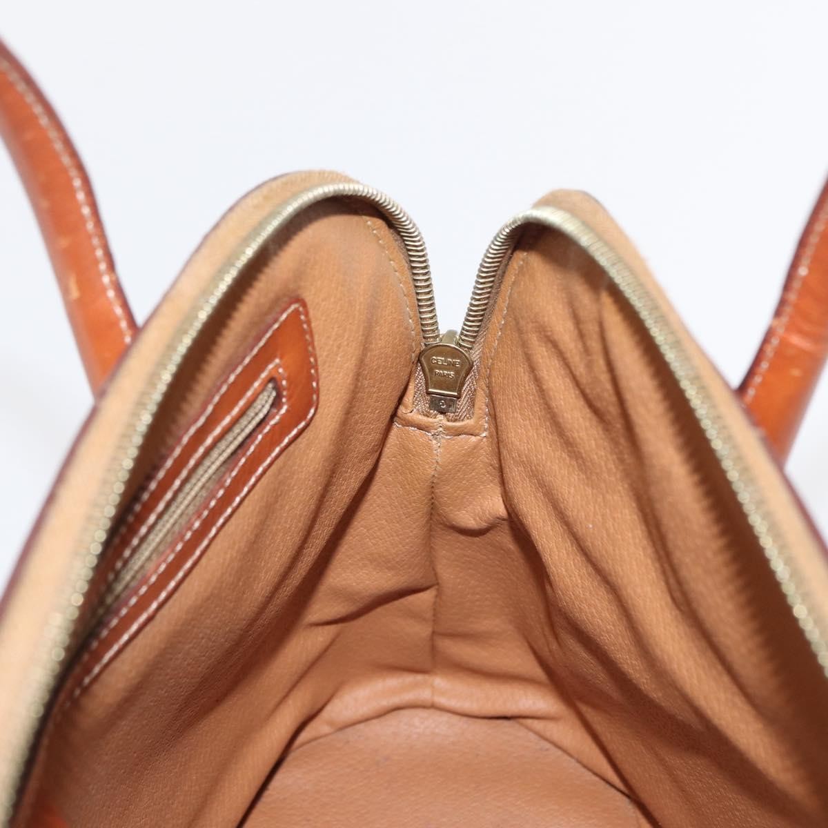 Celine Vintage Macadam Handbag Canvas and Leather, BROWN, CANVAS, Handbag