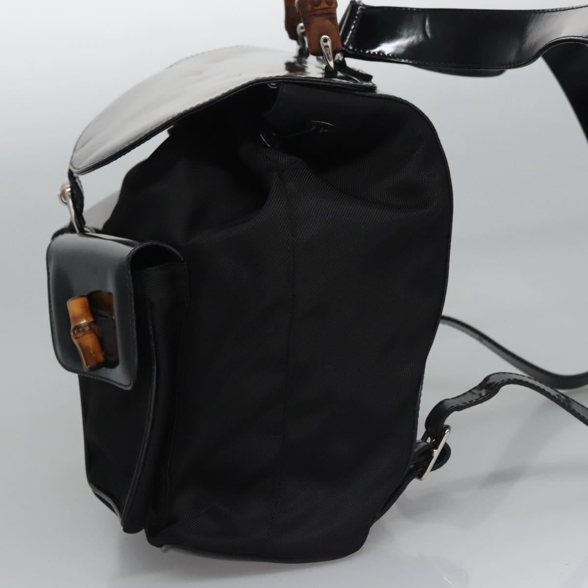 Gucci Vintage Bamboo Backpack Patent, BLACK, PATENT_LEATHER, Backpack