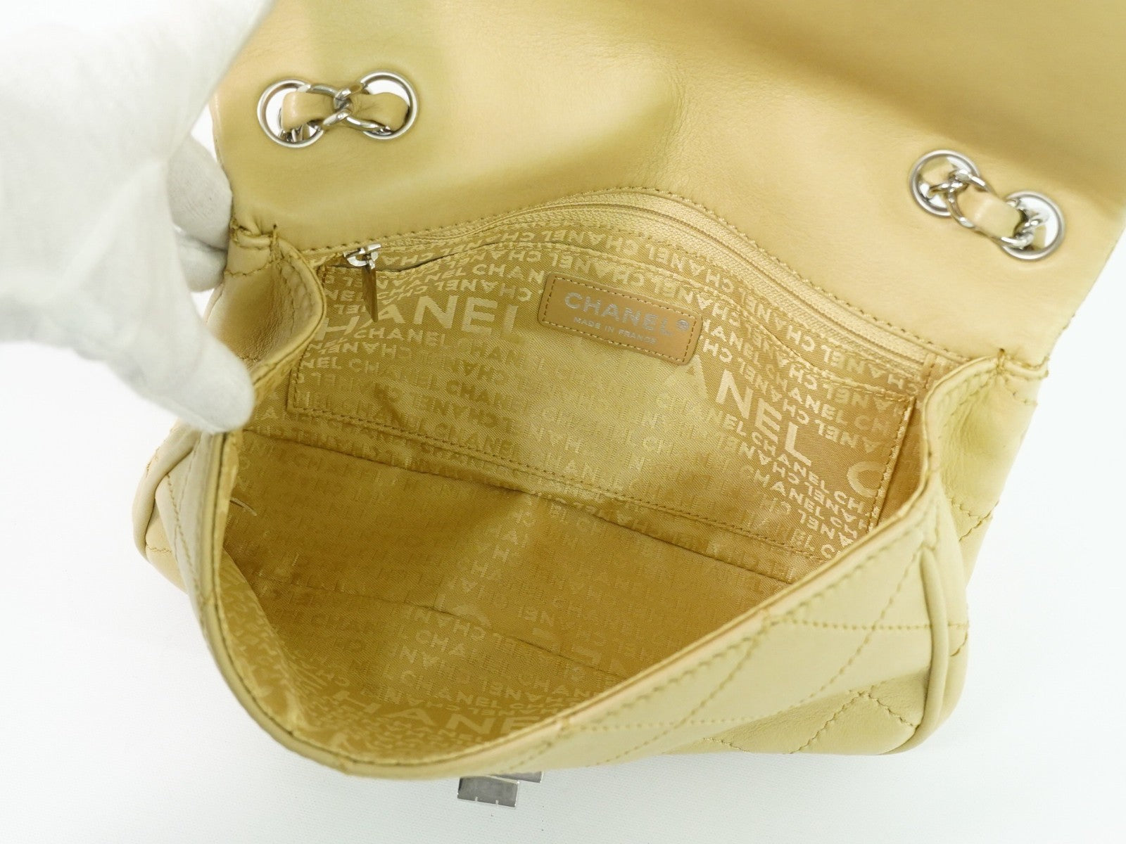 Chanel Reissue 2.55 Flap Bag Quilted Lambskin, BEIGE, LEATHER, Shoulder bag