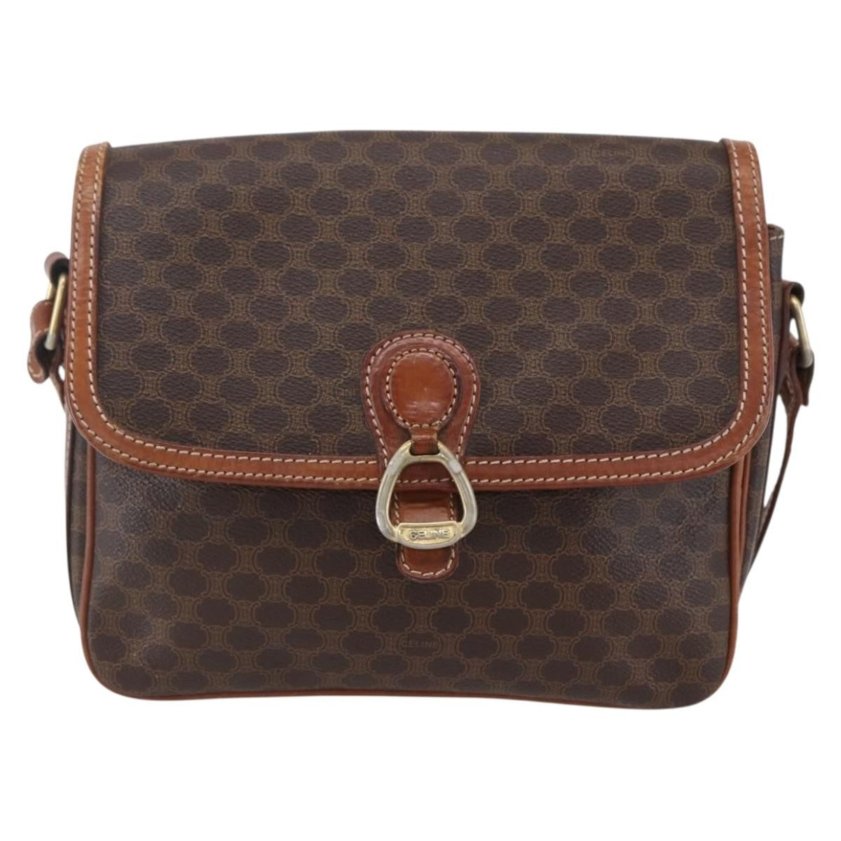 Celine Vintage Macadam Shoulder Bag Canvas and Leather, BROWN, CANVAS, Shoulder bag