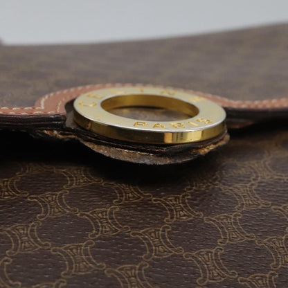 Celine Vintage Macadam Circle Logo Shoulder Bag Canvas and Leather, BROWN, CANVAS, Shoulder bag