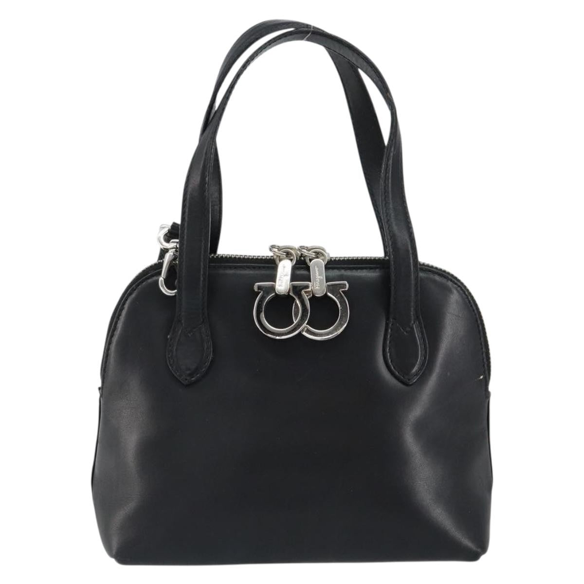 Salvatore Ferragamo Gancini handbag Leather, BLACK, LEATHER, Handbag