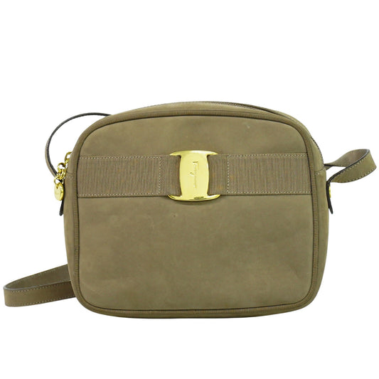 Salvatore Ferragamo Vara Bow camera Shoulder Bag Suede, BEIGE, SUEDE, Shoulder bag