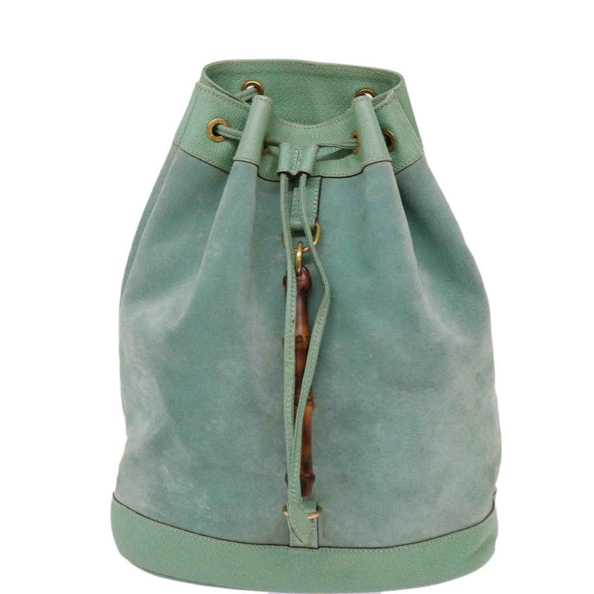 Gucci Vintage Bamboo Drawstring Backpack Suede and Leather, BLUE, SUEDE, Backpack