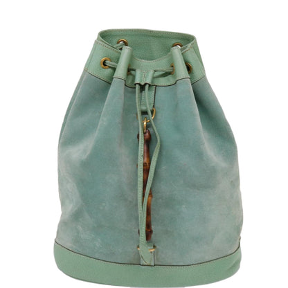 Gucci Vintage Bamboo Drawstring Backpack Suede and Leather, BLUE, SUEDE, Backpack