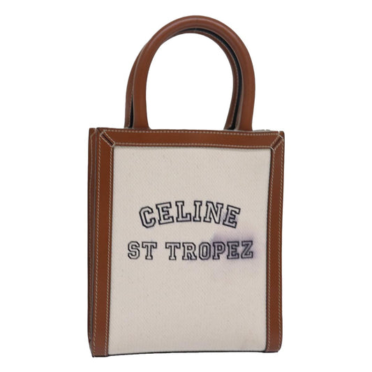 Celine Vertical Cabas Tote Canvas with Leather, WHITE, CANVAS, Handbag