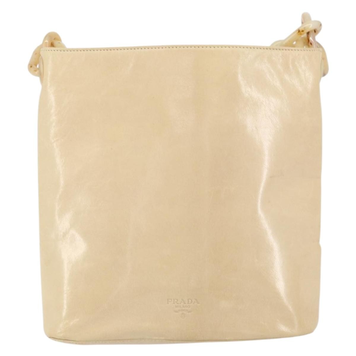 Prada Vintage Shoulder Bag Leather, BEIGE, LEATHER, Shoulder bag