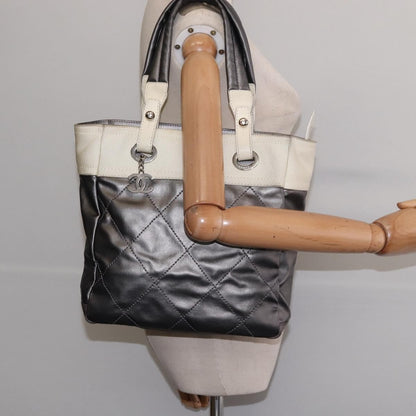 Chanel Biarritz Tote Quilted Coated Canvas, SILVER, CANVAS, Tote bag