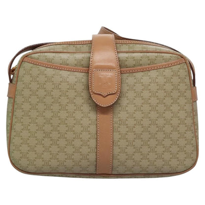 Celine Vintage Macadam Shoulder Bag Canvas and Leather, BEIGE, CANVAS, Shoulder bag