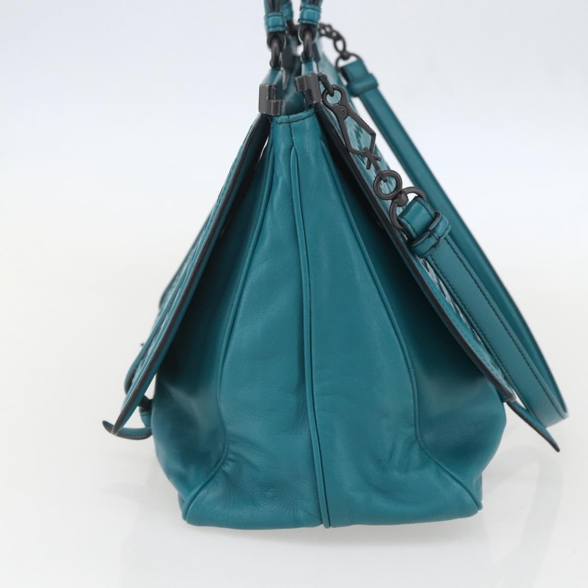 Bottega Veneta Monaco Convertible Satchel Leather with Intrecciato Detail, TURQUOISE, LEATHER, Handbag