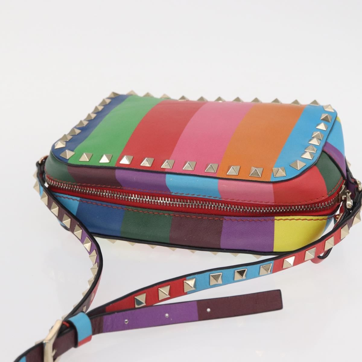 Valentino Garavani Rockstud 1973 Camera Crossbody Bag Striped Leather, GOLD, LEATHER, Shoulder bag