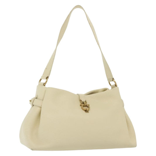Salvatore Ferragamo Gancini Shoulder Bag Leather, WHITE, LEATHER, Shoulder bag