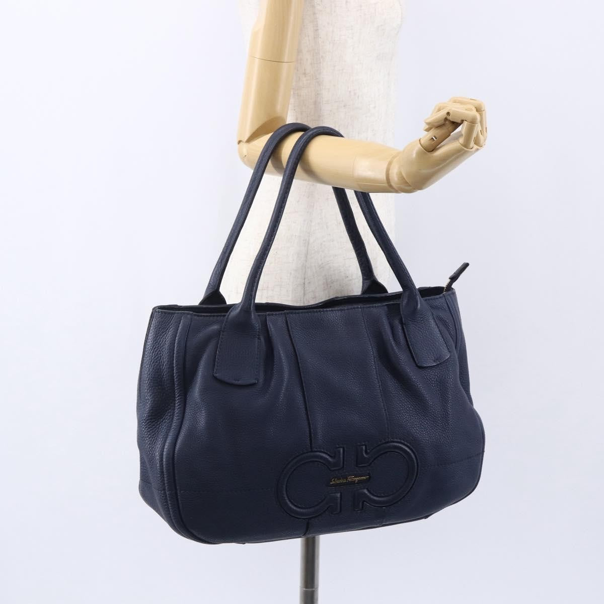 Salvatore Ferragamo Izzie Gancini Embossed Tote Soft Calf, BLUE, LEATHER, Tote bag