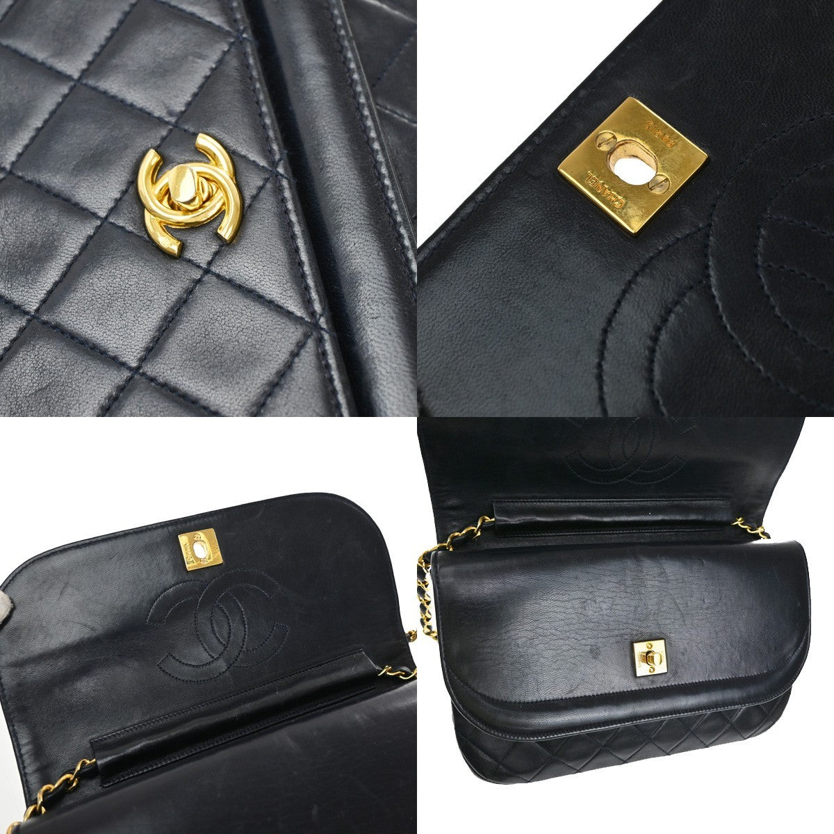 Chanel Vintage Flap Bag Leather, BLACK, LEATHER, Shoulder bag
