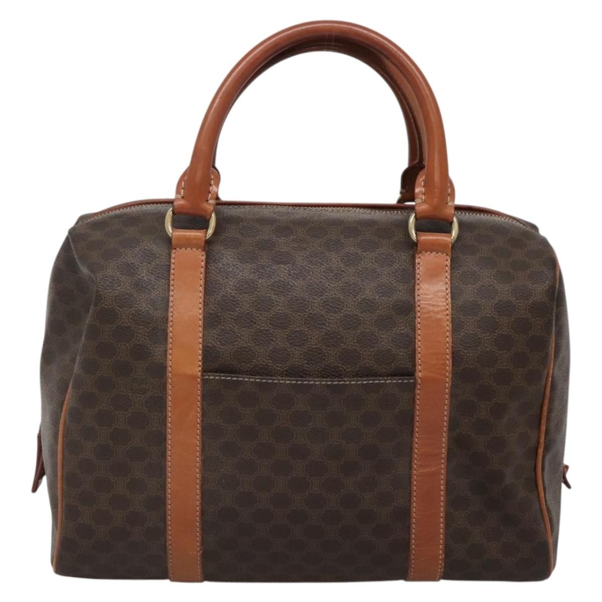 Celine Macadam Handbag Macadam with leather, BROWN, CANVAS, Handbag