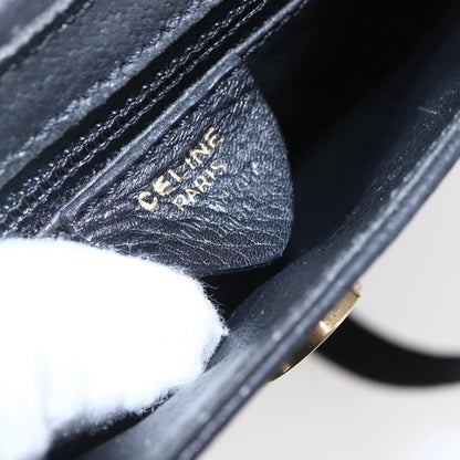 Celine Circle Logo Shoulder Bag Leather, BLACK, LEATHER, Shoulder bag