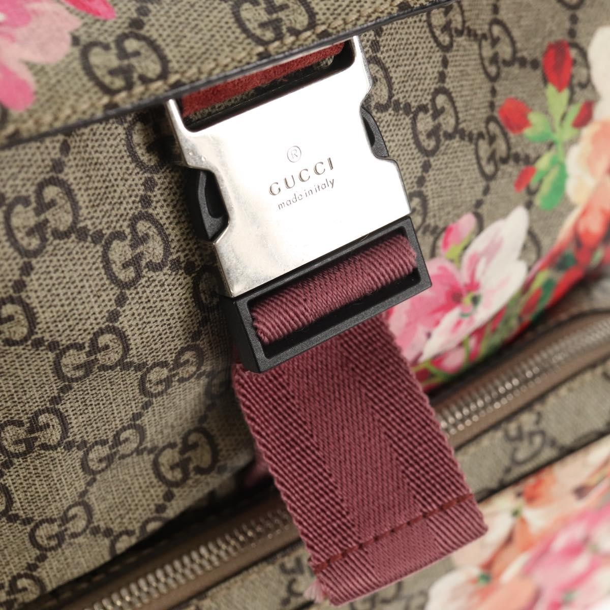 Gucci Buckle Backpack Blooms Print GG Coated Canvas, BEIGE, CANVAS, Backpack