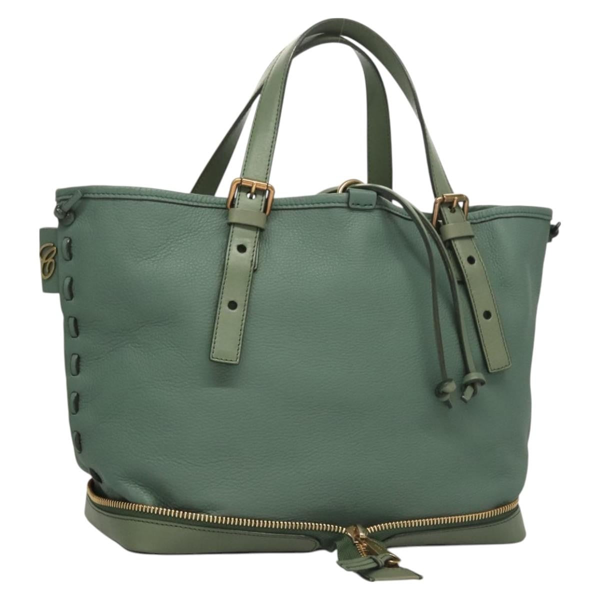 Chloe Ellen Moyen Tote Leather, GREEN, LEATHER, Tote bag