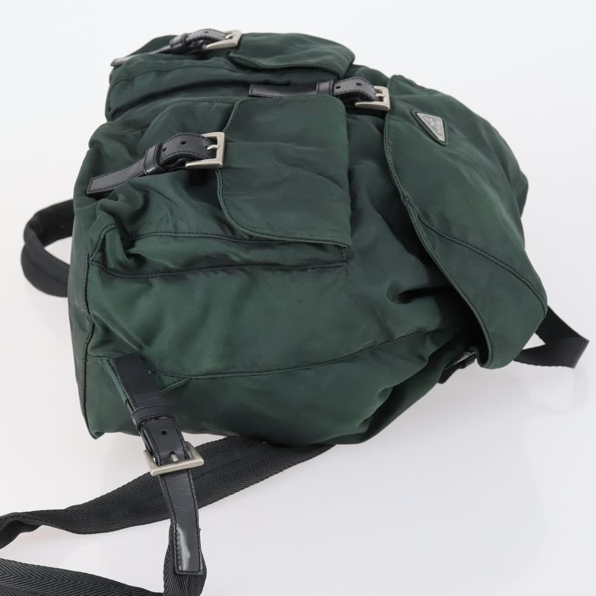 Prada Vela Double Front Pocket Backpack Tessuto with Saffiano Leather, GREEN, NYLON, Backpack