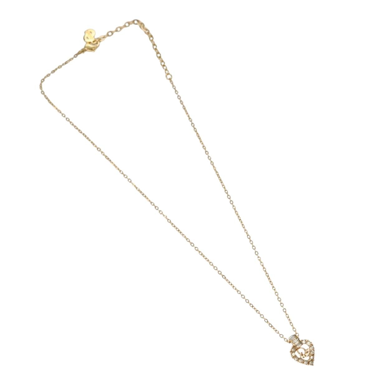 Christian Dior Logo Heart Pendant Necklace Metal with Crystal, GOLD, METAL, Necklace