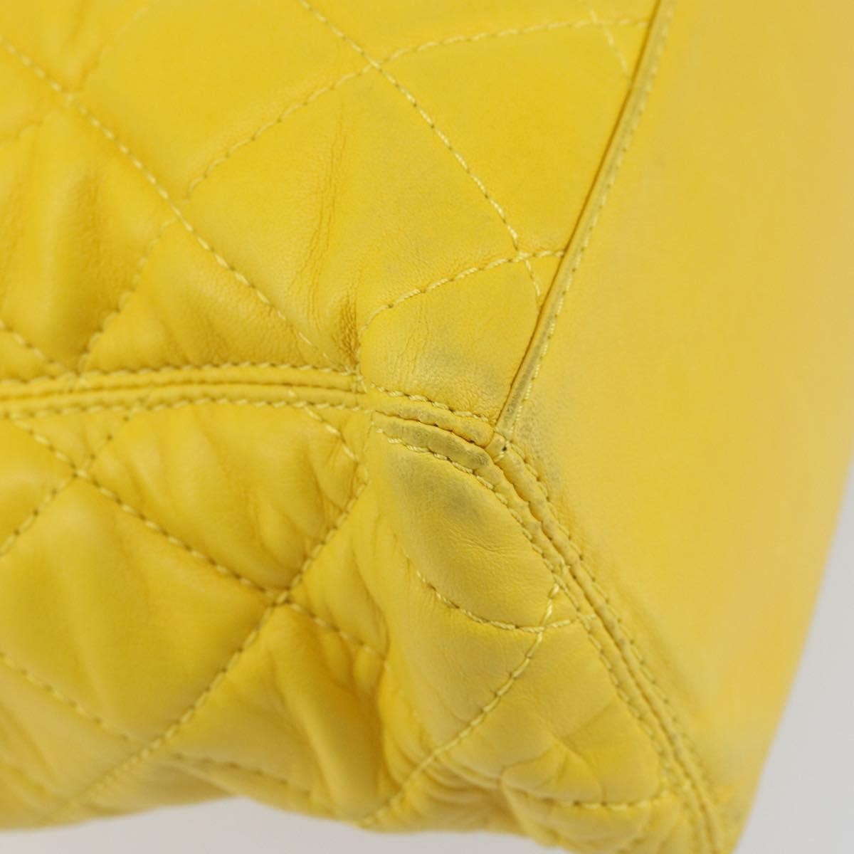 Chanel Vintage CC Resin Pocket Tote Quilted Leather, YELLOW, LEATHER, Tote bag