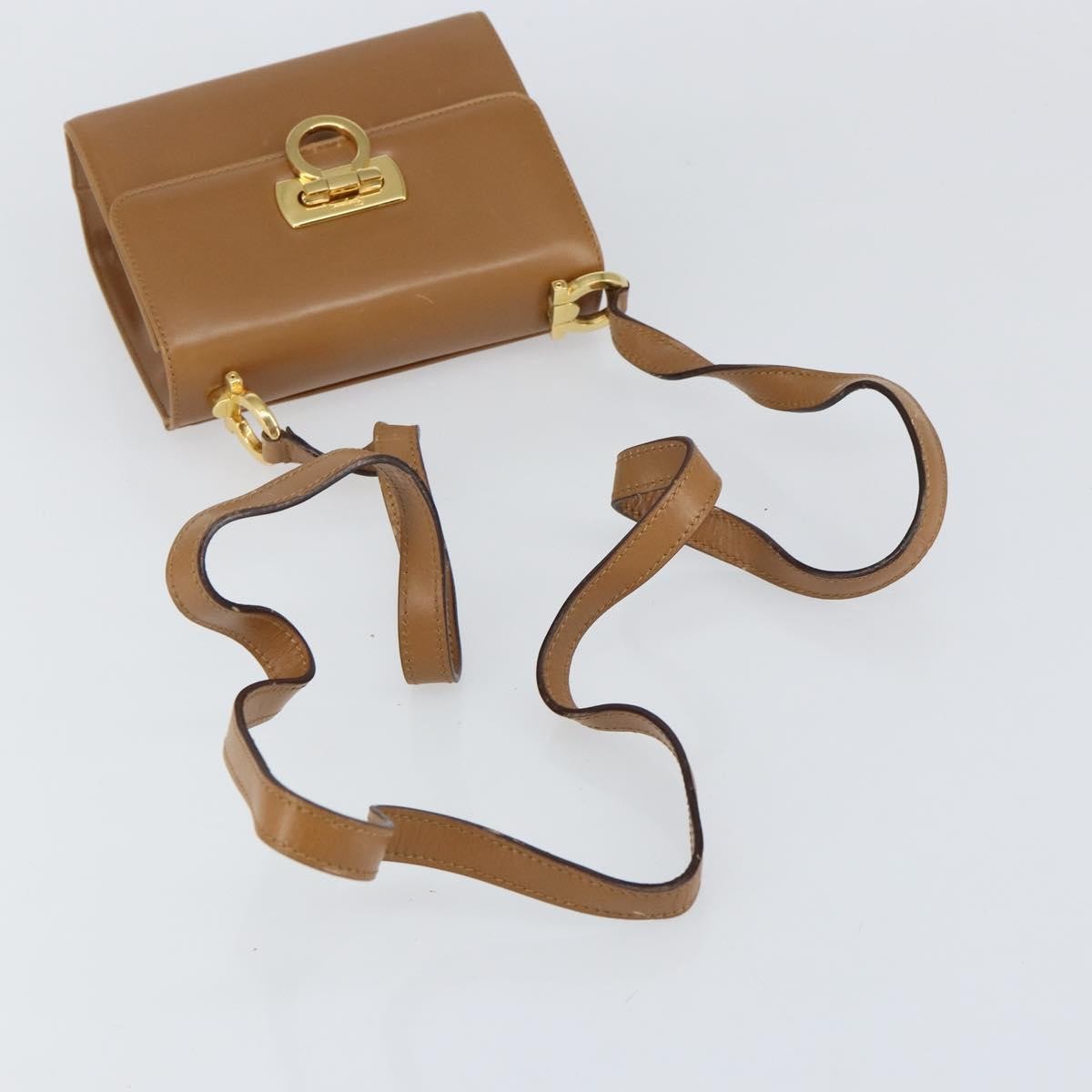 Salvatore Ferragamo Gancini Shoulder Bag Leather, BROWN, LEATHER, Shoulder bag