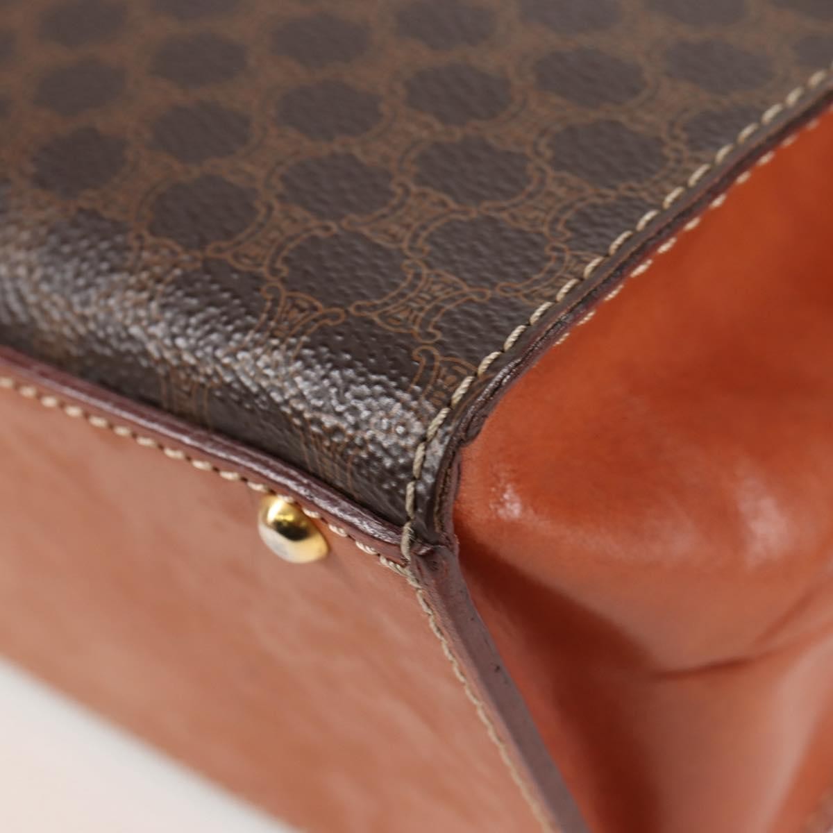 Celine Vintage Convertible Top Handle Bag Macadam Coated Canvas, BROWN, CANVAS, Handbag