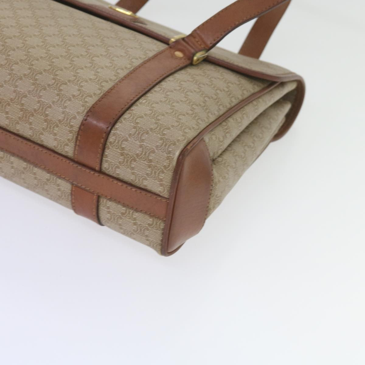 Celine Vintage Macadam Handbag Canvas and Leather, BEIGE, CANVAS, Handbag