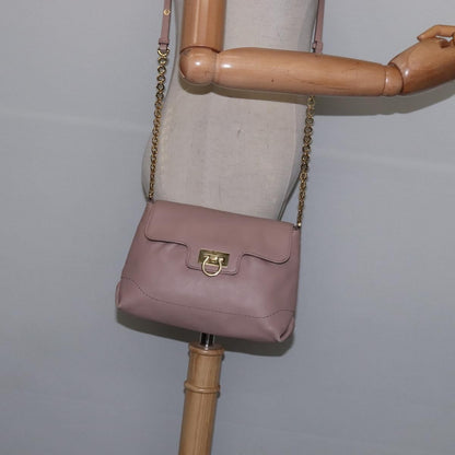 Salvatore Ferragamo Gancini Shoulder Bag Leather, BEIGE, LEATHER, Shoulder bag