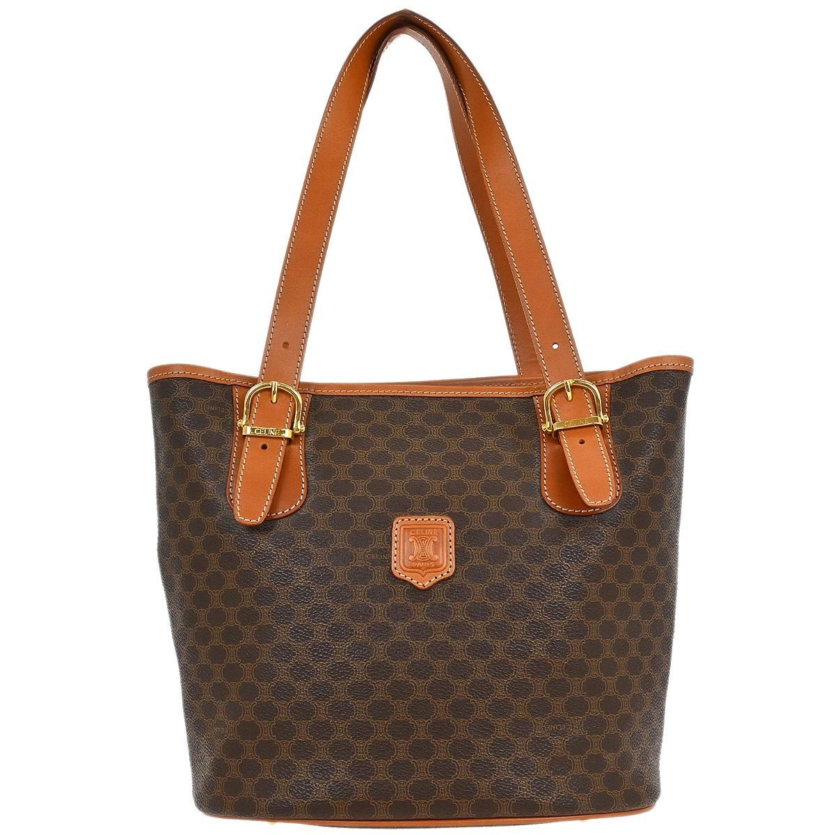 Celine Vintage Macadam Tote bag Canvas and Leather, BROWN, CANVAS, Tote bag