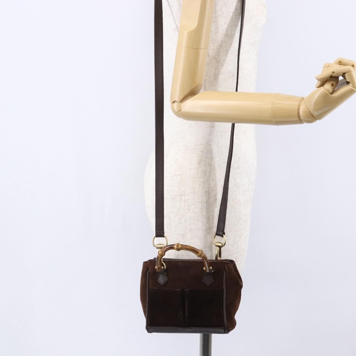 Gucci Vintage Bamboo Front Pocket Tote Suede, BROWN, SUEDE, Handbag