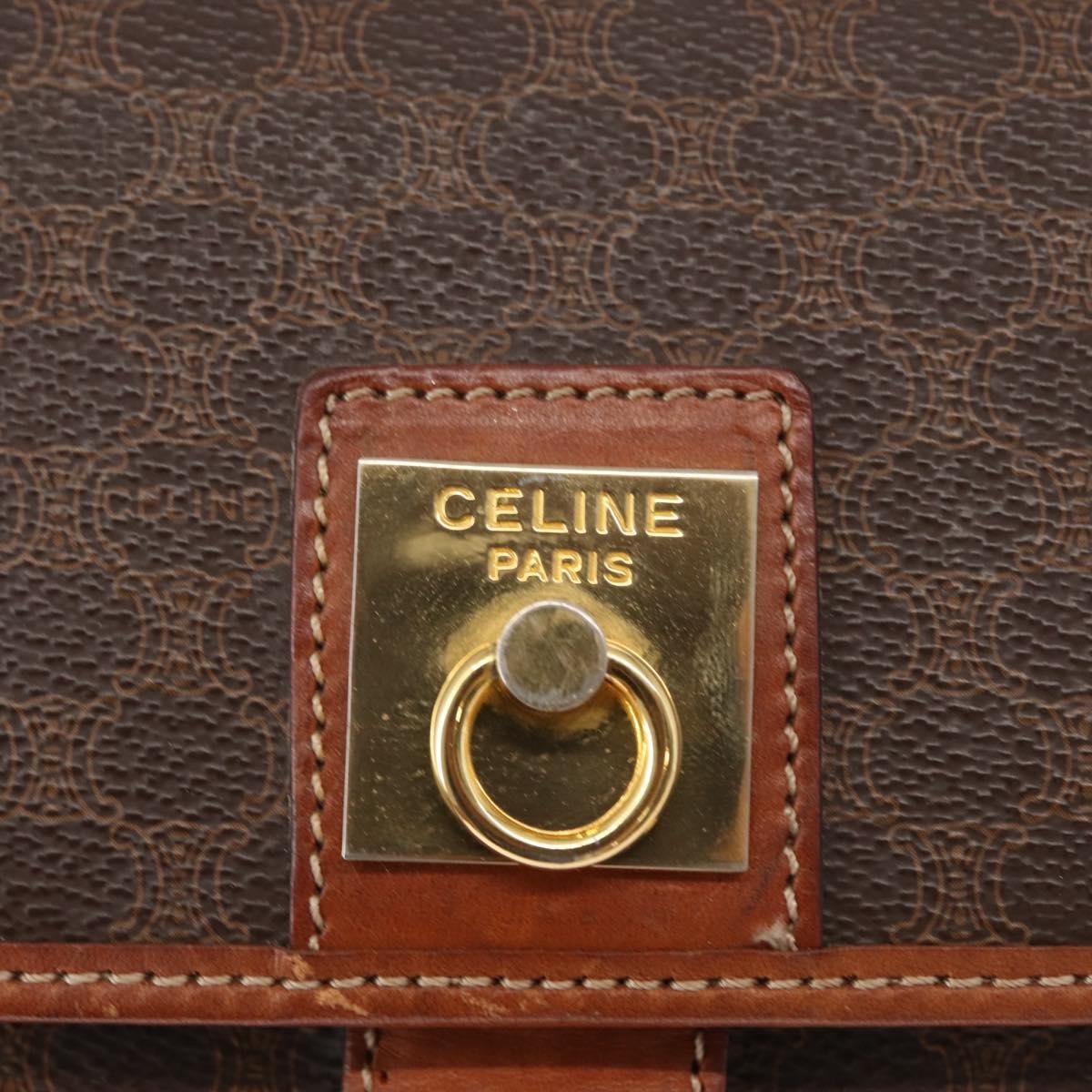 Celine Vintage Macadam Shoulder Bag Canvas and Leather, BROWN, CANVAS, Shoulder bag