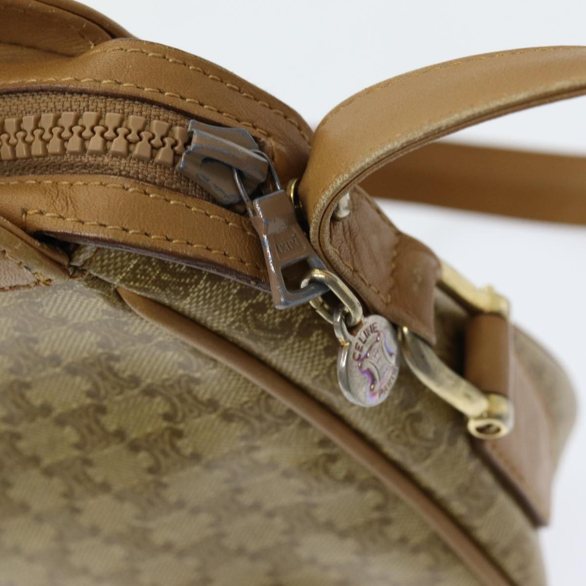Celine Vintage Macadam Shoulder Bag Canvas and Leather, Beige, Canvas, Shoulder Bag