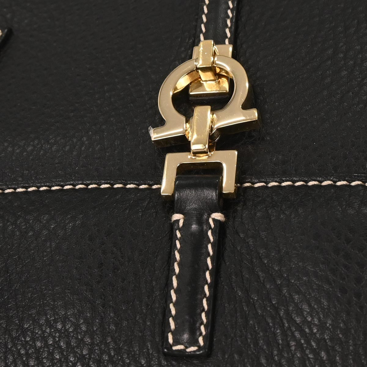 Salvatore Ferragamo Gancini handbag Leather, BLACK, LEATHER, Handbag