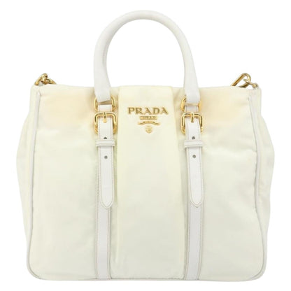 Prada Vintage Tote Tessuto with Leather, WHITE, NYLON, Tote bag