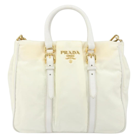 Prada Vintage Tote Tessuto with Leather, WHITE, NYLON, Tote bag