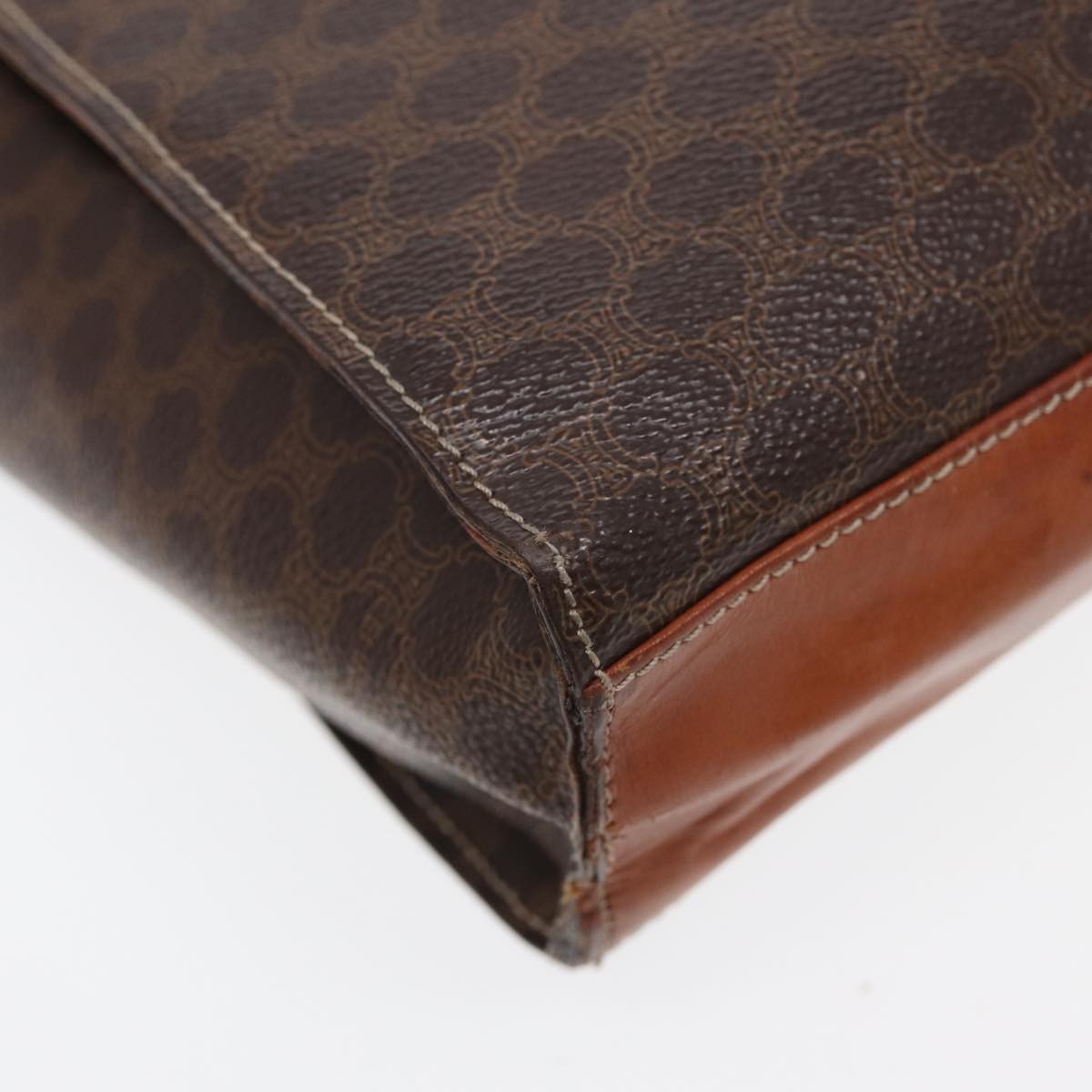 Celine Vintage Macadam Circle Logo Shoulder Bag Canvas and Leather, BROWN, CANVAS, Shoulder bag