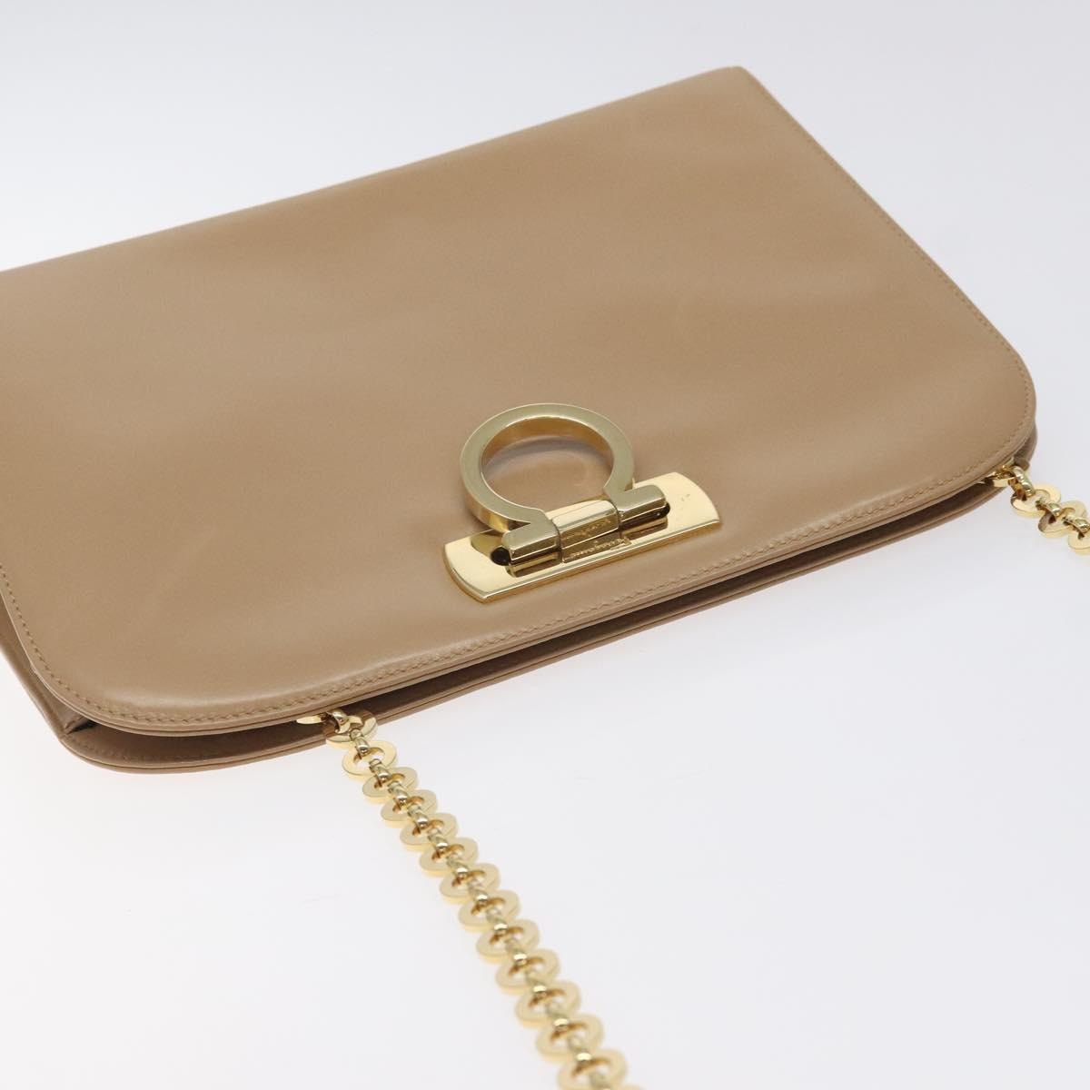 Salvatore Ferragamo Vintage Gancini Chain Shoulder Bag Leather, BEIGE, LEATHER, Shoulder bag