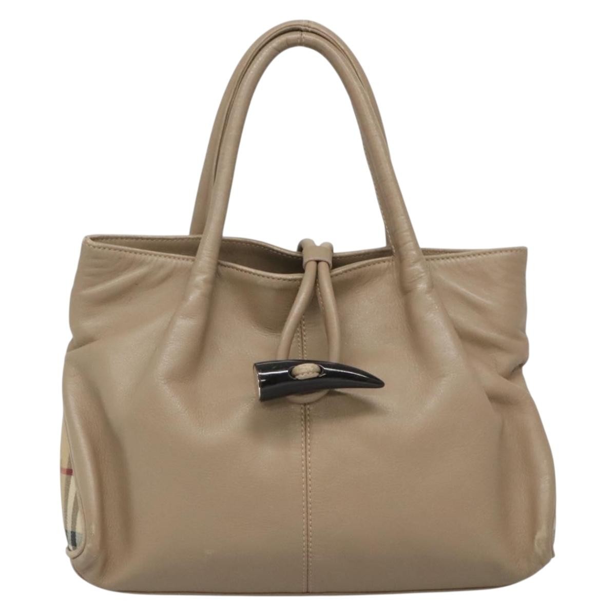 Burberry Horn Toggle Tote Leather, BEIGE, LEATHER, Handbag