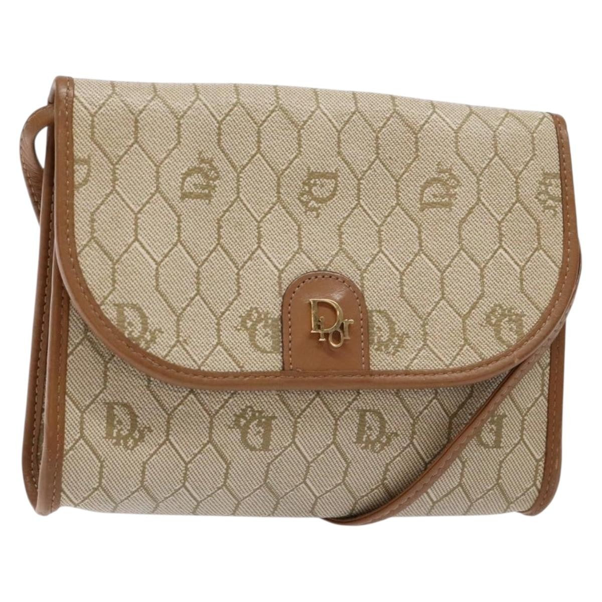 Christian Dior Vintage Honeycomb Flap Crossbody Bag Coated Canvas, BEIGE, PVC, Crossbody bag
