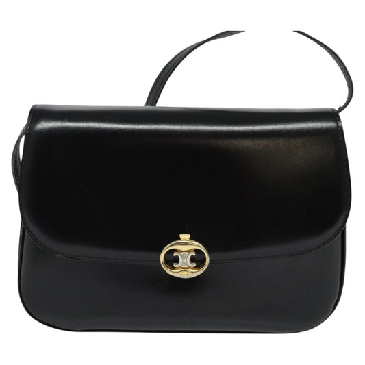 Celine Vintage Triomphe Flap Bag Leather, BLACK, LEATHER, Shoulder bag