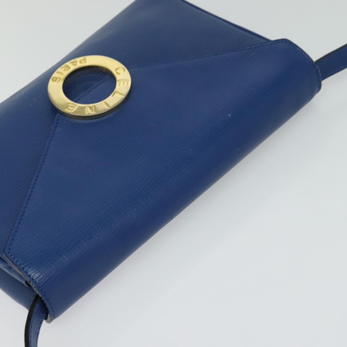Celine Vintage Circle Logo Crossbody Bag Leather, BLUE, LEATHER, Crossbody bag