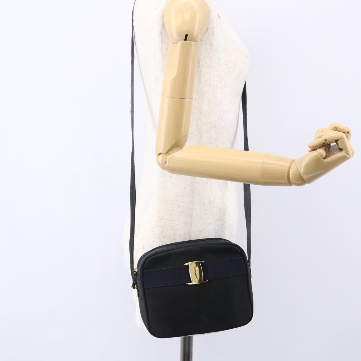 Salvatore Ferragamo Vala Shoulder Bag Suede, NAVY, SUEDE, Shoulder bag